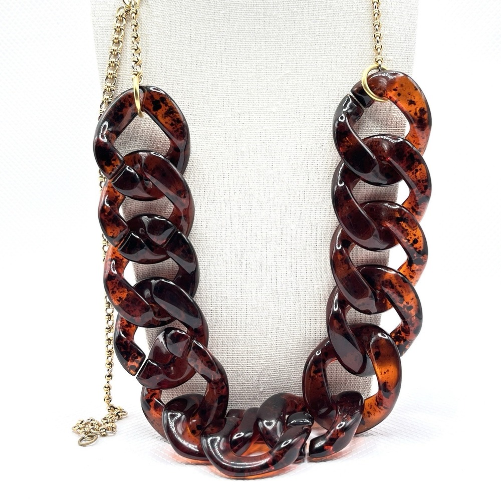 KJL Kenneth Jay‎ Lane Faux Tortoiseshell Resin Graduated Link Necklace Lucite